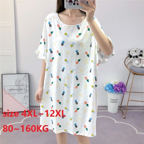 Plus Size 8XL 10XL 12XL 100KG 160KG Women's Cotton Nightgowns Ladies Sleepwear Summer  Loose Sleepdress Sleepshirts Home Wear ► Photo 1/6