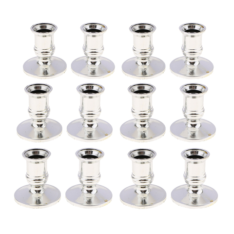 12pcs Plastic Chamberstick Tapered Pillar Candle Base Holder Pedestal Silver ► Photo 1/6