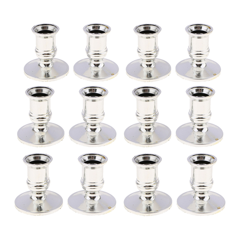 12pcs Plastic Chamberstick Tapered Pillar Candle Base Holder Pedestal Silver ► Photo 1/6