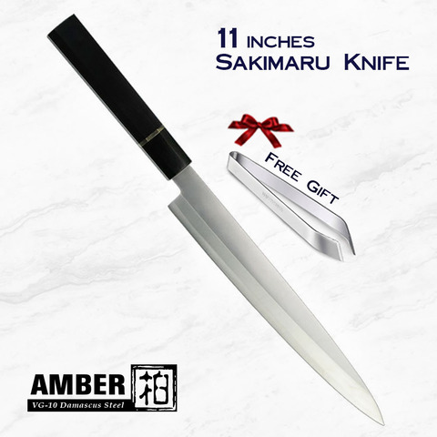 AMBER 10 Inches Octagonal Ebony Wood Handle AUS-10 High Carbon Steel Yanagiba Knife Stainless Steel Kitchen Chef Knife ► Photo 1/1
