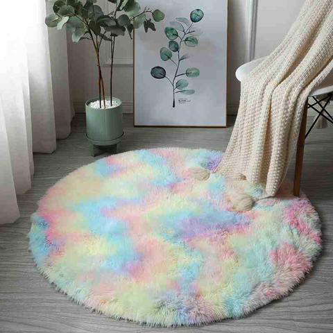 Rainbow Colorful Soft Fluffy Carpets Girl Round Hairy Area Rug For Bedroom Decoration Carpet shaggy Bedside Mat Princess Style ► Photo 1/6