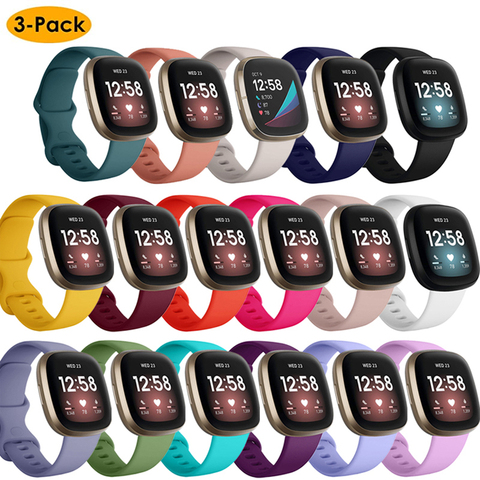 3 Pack Bands for Fitbit Versa 3 Waterproof Soft Silicone Sport Straps Replacement  Women Men Wristbands for Fitbit Sense Watch ► Photo 1/6