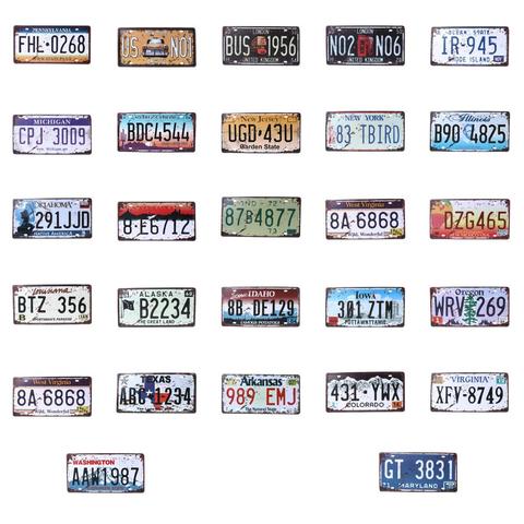 QILEJVS USA Vintage Metal Tin Signs Car Number License Plate Plaque Poster Bar Club Wall Garage Home Decoration 16*30cm ► Photo 1/5