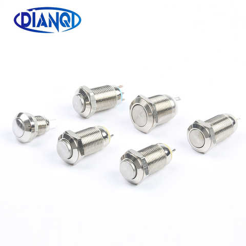 8mm 10mm 12mm High flat spherical ball head round metal Chrome push button switches With LED pin NO NC teminal ► Photo 1/6