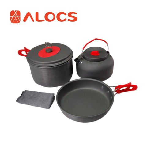 ALOCS C19T Non-Stick Pot Aluminum Alloy Camping Cookware Portable Outdoor Cooking Tools Picnic Set Pot Pan Kettle For 2-3 People ► Photo 1/2