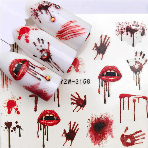 YWK 1 PC Halloween Nail Sticker Water Self Adhesive Nail Art Tattoo Big Lips/palms Decals for DIY Decor Wraps ► Photo 1/6