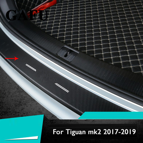 For VW TIGUAN MK2 2017 2022 Car Accessories Carbon fiber PU Inner Rear Bumper Protector Plate Cover Trim ► Photo 1/1