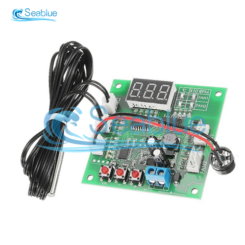 DC 12V 2 Channel 4 Wire Fan PWM Temperature Controller PC Fan Motor Speed Controller LED Digital Thermostat With NTC 10K Probe ► Photo 1/6