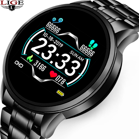 LIGE Smart Watch for Men Android iOS Fitness Trackers Waterproof  Smartwatches Black 