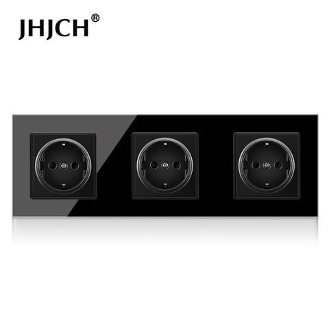 JHJCH Crystal Tempered Glass Panel 2,3 ,4Gang Power Wall Socket Grounded 16A EU Standard Electrical Triple Outlet ► Photo 1/6