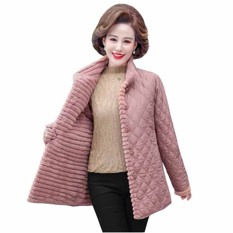 Winter Jacket Plus Velvet Padded Coat Middle-aged Women Stand-up Collar Plus Size Wadded Jackets Thick Warm Short Outwear KW400 ► Photo 1/6