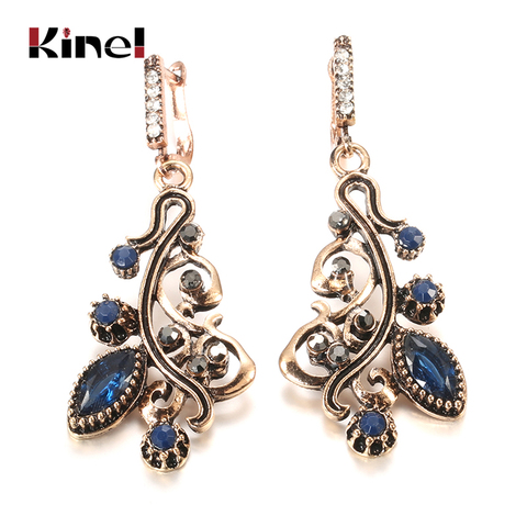 Kinel 2022 New Luxury Blue Stone Bridal Earrings For Women Antique Gold Color Beach Party Earrings Ethnic Wedding Jewelry ► Photo 1/6