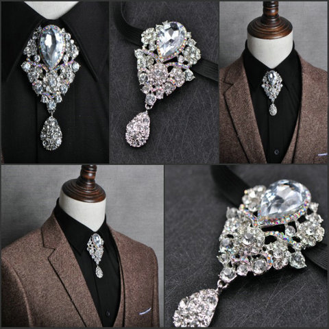 British Men Bowtie Cowboy Necklace Bolo Tie Accessory Vintage Women Elastic Band Alloy Bow Ties Shine Crystal Rhinestone Necktie ► Photo 1/4