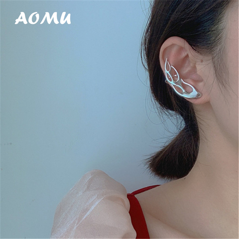 AOMU 2022 New Geometric Irregular Cutout Flame Silver Color Metal Punk Stud Earrings for Women Men Girls Party Ear Clip Jewelry ► Photo 1/6