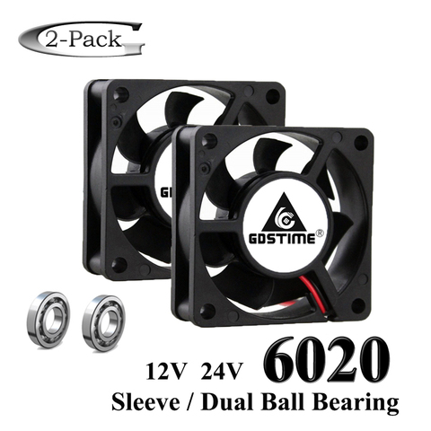 2 Pcs Gdstime DC 24V 12V 60x60x20mm 60mm Ball Bearing Axial Brushless Printer Cooler Fan 60mmx20mm 6cm Heatsink Cooling Fan ► Photo 1/6