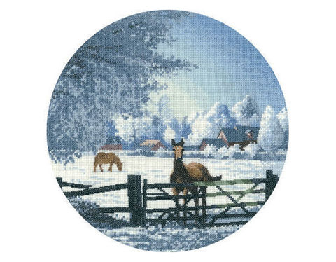 Gold Collection Counted Cross Stitch Kit Hard Frost Snow Winter Morning Farm Deer ► Photo 1/1