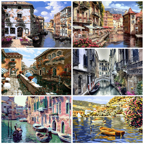 HUACAN Pictures By Numbers Venice Landscape Paint Canvas Coloring Oil Painting City HandPainted Home Decoration ► Photo 1/6