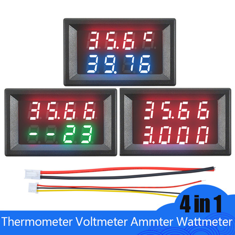 Digital Thermometer Voltmeter Ammeter Wattmeter Dual Display 4 in 1 Digit Car Temperature Voltage Current Power Meter Tester ► Photo 1/6