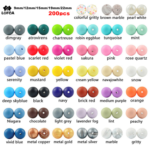 LOFCA 200pcs Silicone Beads Food Grade Round 9mm 12mm 15mm 19mm 22mm Baby Teething Toys DIY Baby Pendant Necklace Silicone Teeth ► Photo 1/6