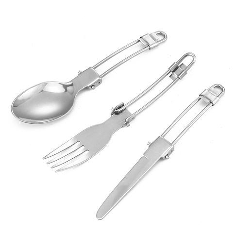 Camping  Fork Spoon Outdoor Tableware Foldable Ultralight Stainless Steel Set Of Dishes For Camping Outdoor Cooking Hiking ► Photo 1/6