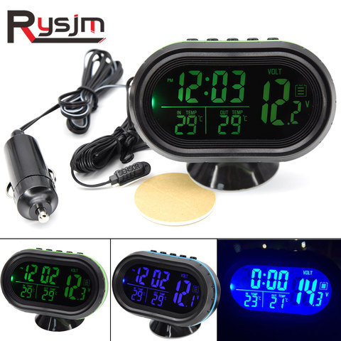 Digital Monitor Car Voltmeter Thermometer Blue Green Electronic Clock Temperature Voltage Tester Indoor Outdoor Temp Volt Meter ► Photo 1/6