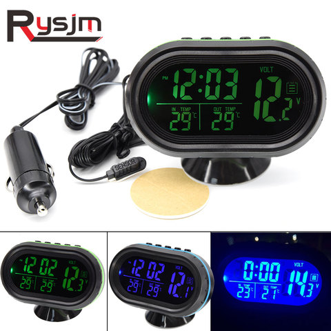 Digital Monitor Car Voltmeter Thermometer Blue Green Electronic Clock Temperature Voltage Tester Indoor Outdoor Temp Volt Meter ► Photo 1/6