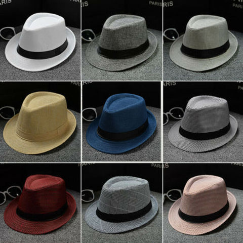 Women Men Summer Beach Trilby Fedora Straw Dress Hat Wide Brim Beach Cap Night Party Club Sun Hat ► Photo 1/6