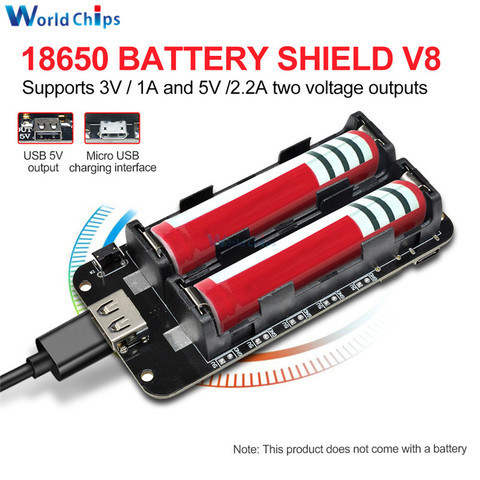 Double 18650 Lithium Battery Shield V8 5V/3A 3V/1A Power Bank Battery Charging Module Micro USB For Arduino ESP32 ESP8266 WIFI ► Photo 1/6