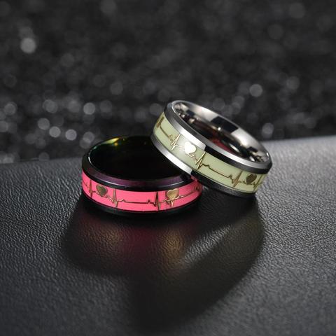 Women's Rings Luminous Mood ECG Ring Temperament Men's Ring Carbon Fiber Couple Wedding Rings  Valentine's Day Gift ► Photo 1/6