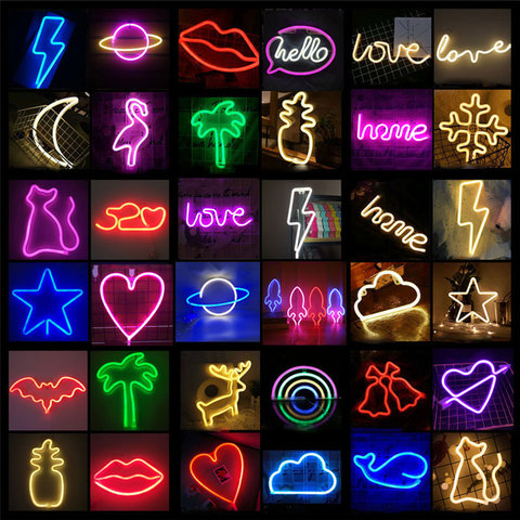 Wall Light Lightning Led Neon Sign USB Neon Letters Lights for Room Home Party Wedding Decoration Neon Lamp Xmas Gift ► Photo 1/6