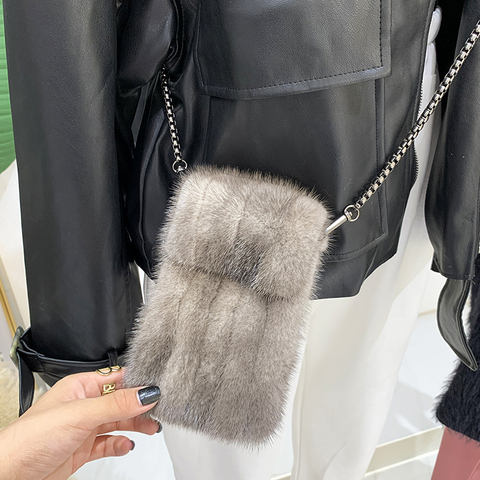2022 Fashion New Mini Mink Hair Coin Purse Crossbody Small Bag Mobile Phone Bag All-Matching Women's Shoulder Mobile Phone Bag ► Photo 1/5