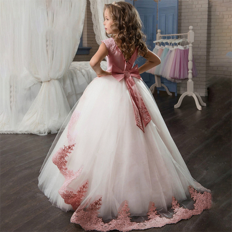 Flower First Communion Lace Princess Girl Dress Baby Wedding Dress Evening Long Elegant Party Dress Costume Kids Dress for Girls ► Photo 1/6