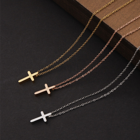 Rinho Fashion Stainless Steel Cross Pendant Necklace Women Men Minimalist Vintage Long Chain Necklaces Chokers Jewelry Gift ► Photo 1/6