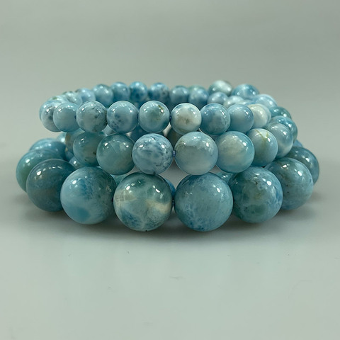 8-14mm Natural Blue Larimar Stone Beads Women Men Bangle Round Loose DIY Beads Bracelets For Women Men Gift ► Photo 1/6