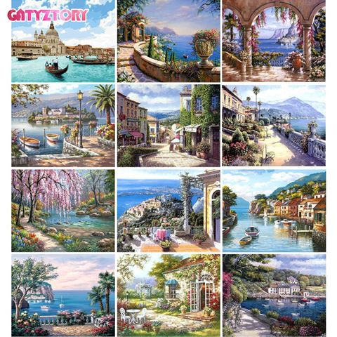 GATYZTORY Sea scenery DIY oil Painting By Numbers Kit acrylic paint by numbers art work diy Paintings art on Canvas By Numbers ► Photo 1/6