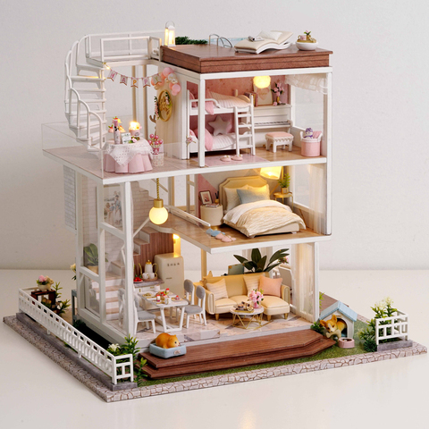 Kids Toys Diy Dollhouse Assemble Wooden Miniatures Doll House Furniture Miniature Dollhouse Puzzle Educational Toys For Children ► Photo 1/6