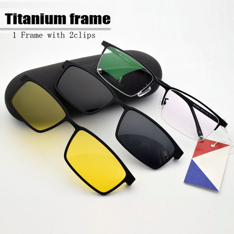 Half Frame Titanium Glasses Frame Myopia For men Sunglasses Night-Vision Goggles with Polarized Clip Set of Magnet  Lens ► Photo 1/6