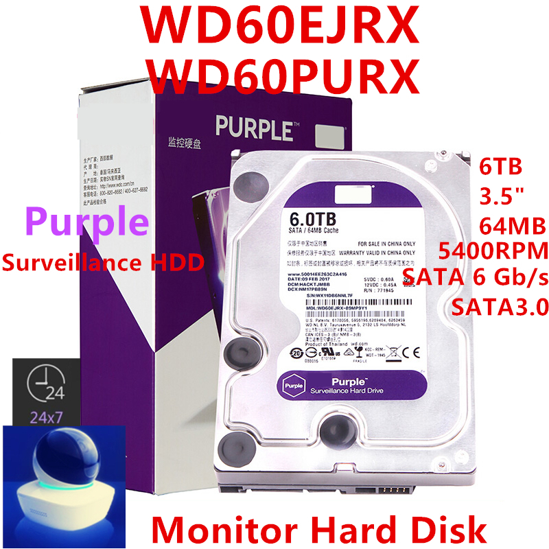 Western Digital 6TB PURPLE Surveillance Hard Drives SATA 6 Gbs 64MB WD60PURX WD 