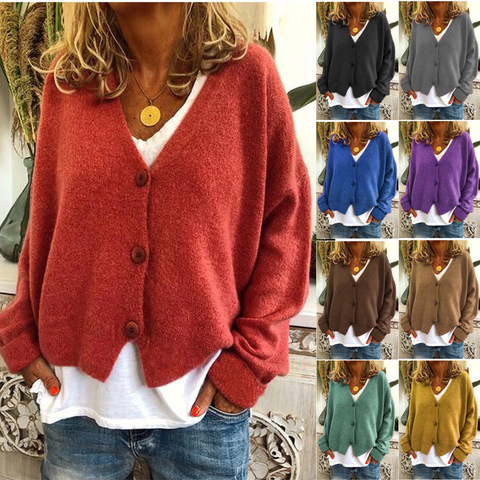 Women's Casual Fashion Solid Color Short Sweater Knitted Cardigan New Fall Winter 2022 Loose Long Sleeve Jacket Top Plus Size ► Photo 1/6