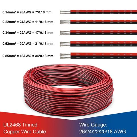 UL2468 2 Pin Cable 26/24/22/20/18AWG Tinned Copper Wire Electrical Wire For Speaker Fan Led Strip Light LED Driver Solar Panel ► Photo 1/6