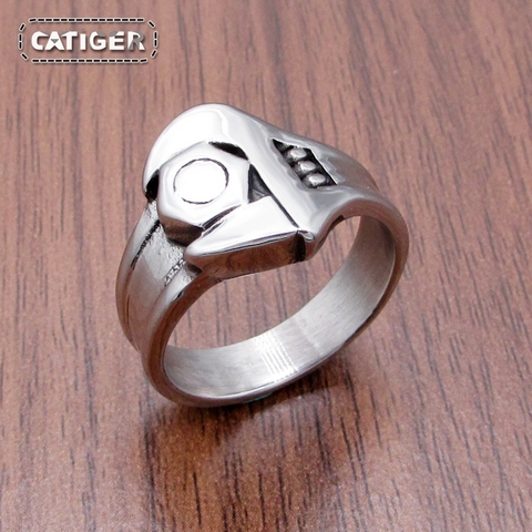 Free Shipping Punk 316L Stainless Steel Silver color Biker Mechanic Wrench Screw Style Tools Ring Jewelry ► Photo 1/6