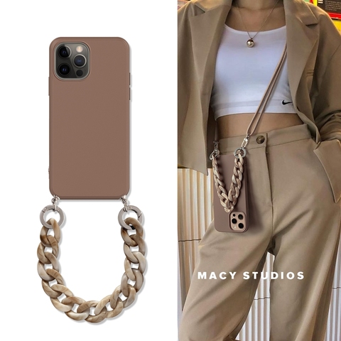 INS Crossbody Lanyard Necklace Marble chain silicone case for iphone 12 Pro Max 12 MiNi 11 Pro Max XR X XS Max 7 8 plus SE 2022 ► Photo 1/6