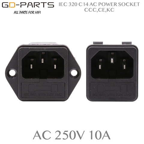 2PCS 3-PIN IEC 320 C14 Male Power Cord Inlet Socket Receptacle Connector With Fuse Holder FOR Audio amp 250V 10A RoHs CCC TUV CE ► Photo 1/6
