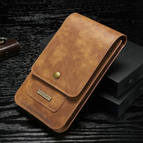6.5 5.5inch Genuine Leather Belt Bag Phone Pouch Men's Outdoor Phone Bag Case for IPhone 12 11 Pro Max X Xr Xs Max 7 8 Plus ► Photo 1/6