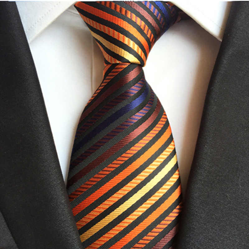 Business Classic Blue Orange Check Jacquard Striped Woven Necktie Men Suits Tie 