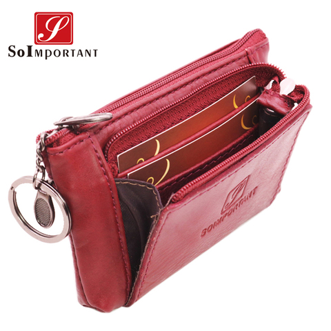 Premium Leather Key Pouch Tiny Zip Coin Purse Card Holder with