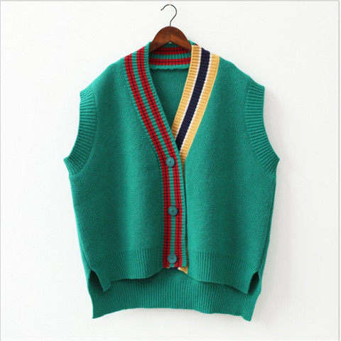 2022 Female Fashion Loose Vest V-neck Button Sweater Open Stitch Casual Striped Cardigan ► Photo 1/6
