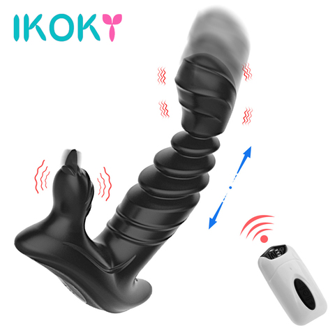 IKOKY 20 Frequency Automatic Telescopic Licking Scrotum Butt Plugs  Male Prostate Massage Vibrator Remote Control ► Photo 1/6