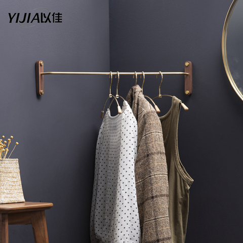 Solid wood hanger wall hanging bedroom corner rack simple clothes rack brass hanging rod ► Photo 1/6