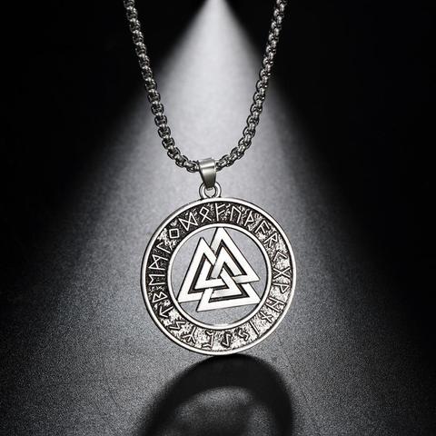 Teamer Vintage Men Ethnic Viking Necklace Warrior Scandinavian Amulet Valknut Odin's Symbol of Norse Runes Pendant Necklace  ► Photo 1/6